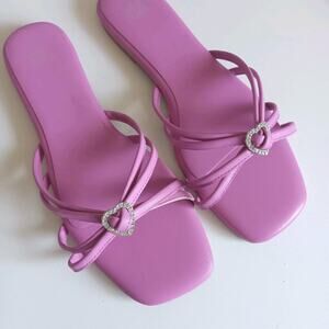 Barbie Pink Sandals Womens 7. Barbiecore , Legally Blond W/ Rhinestone Hearts.